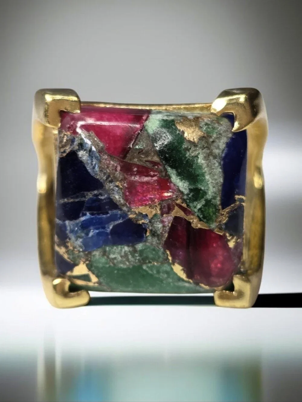 18k Gold Plated Artisan Mohave Turquoise Statement Ring